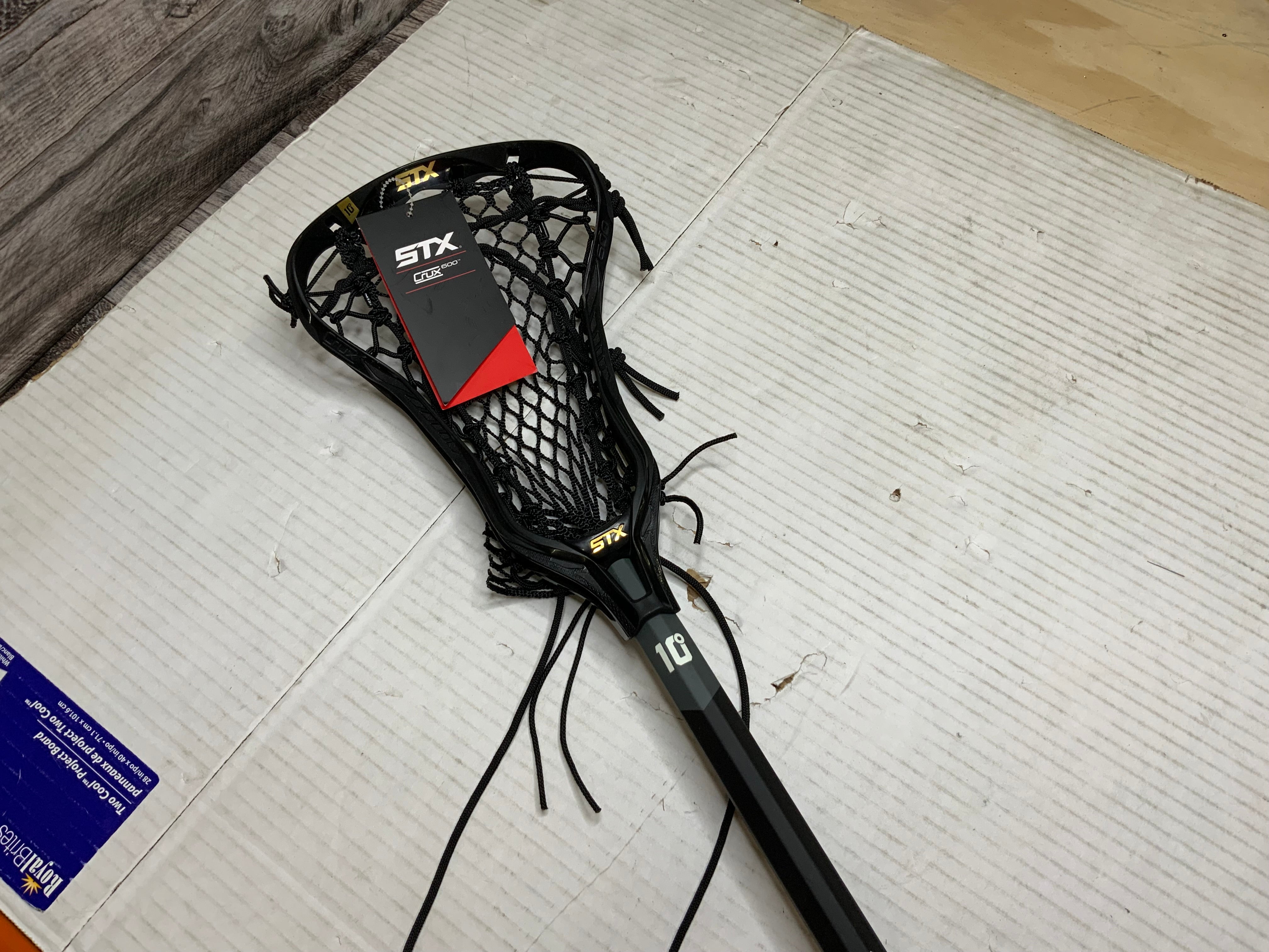 STX Lacrosse Crux 600 Complete Stick with Crux Mesh Pocket, Black (8095309168878)